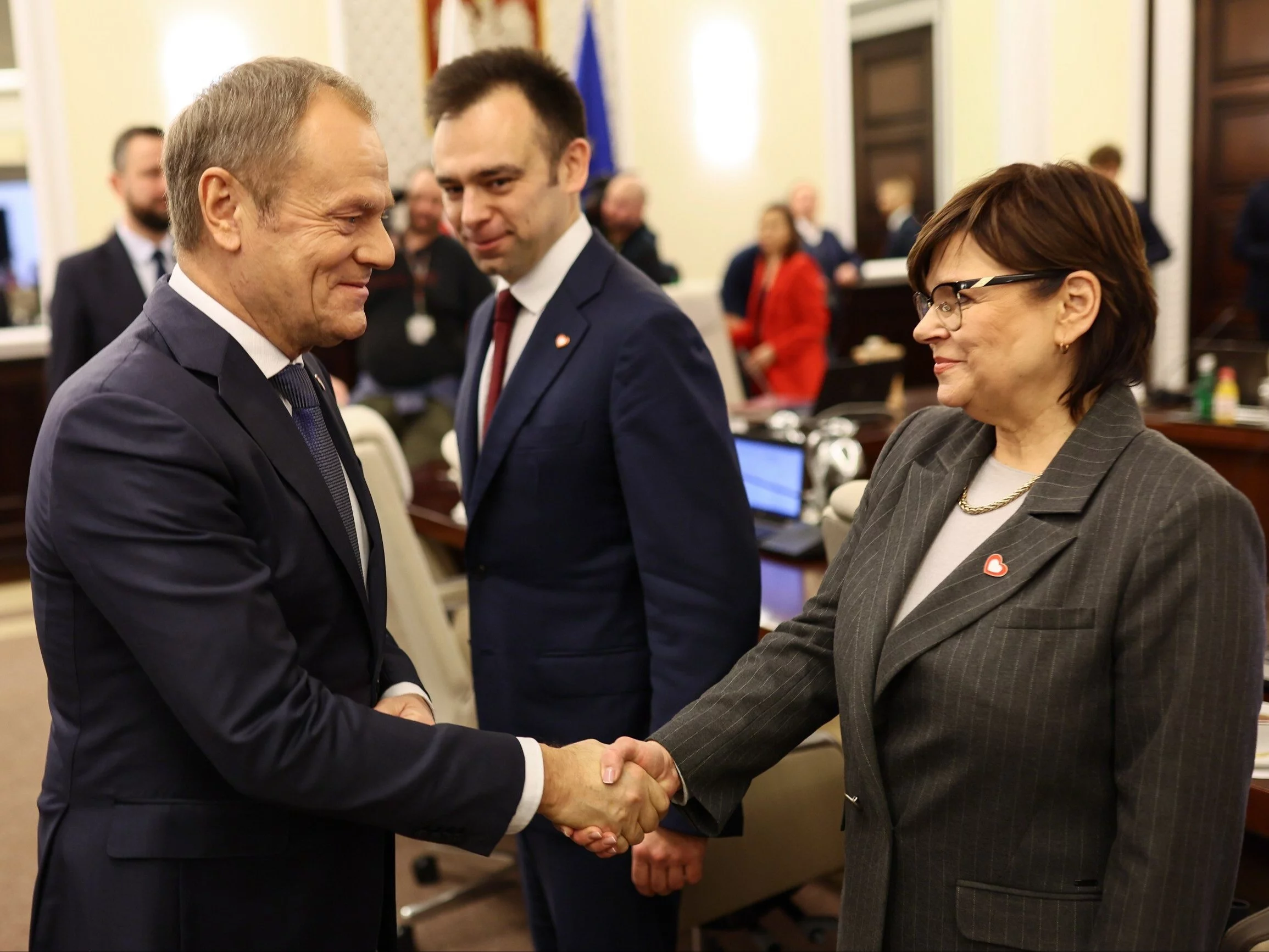 Premier Donald Tusk, minister zdrowia Izabela Leszczyna i minister finansów Andrzej Domański