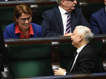 Rzecznik PiS Beata Mazurek i prezes PiS Jarosław Kaczyński