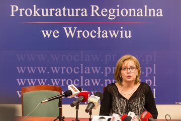 Rzecznik Prokuratury Regionalnej we Wrocławiu Anna Zimoląg, podczas konferencji prasowej,