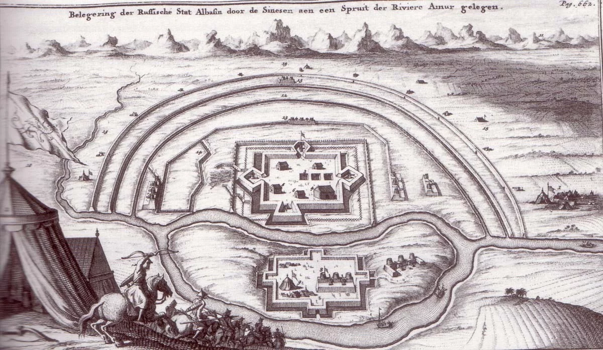 Chińskie wojska szturmujące Ałbazino w 1685 roku