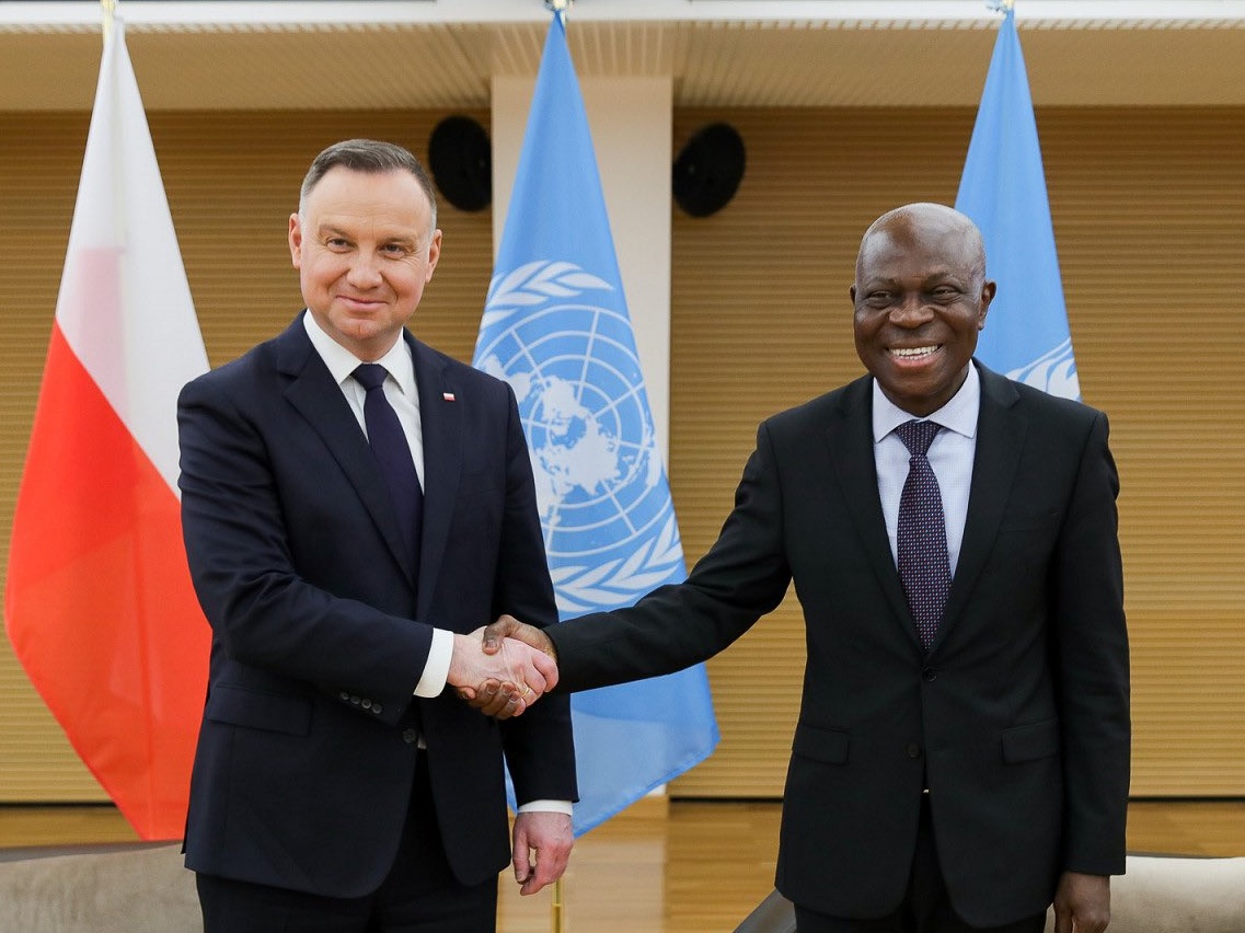 Prezydent Andrzej Duda i prezydent IFAD Gilbert Houngbo