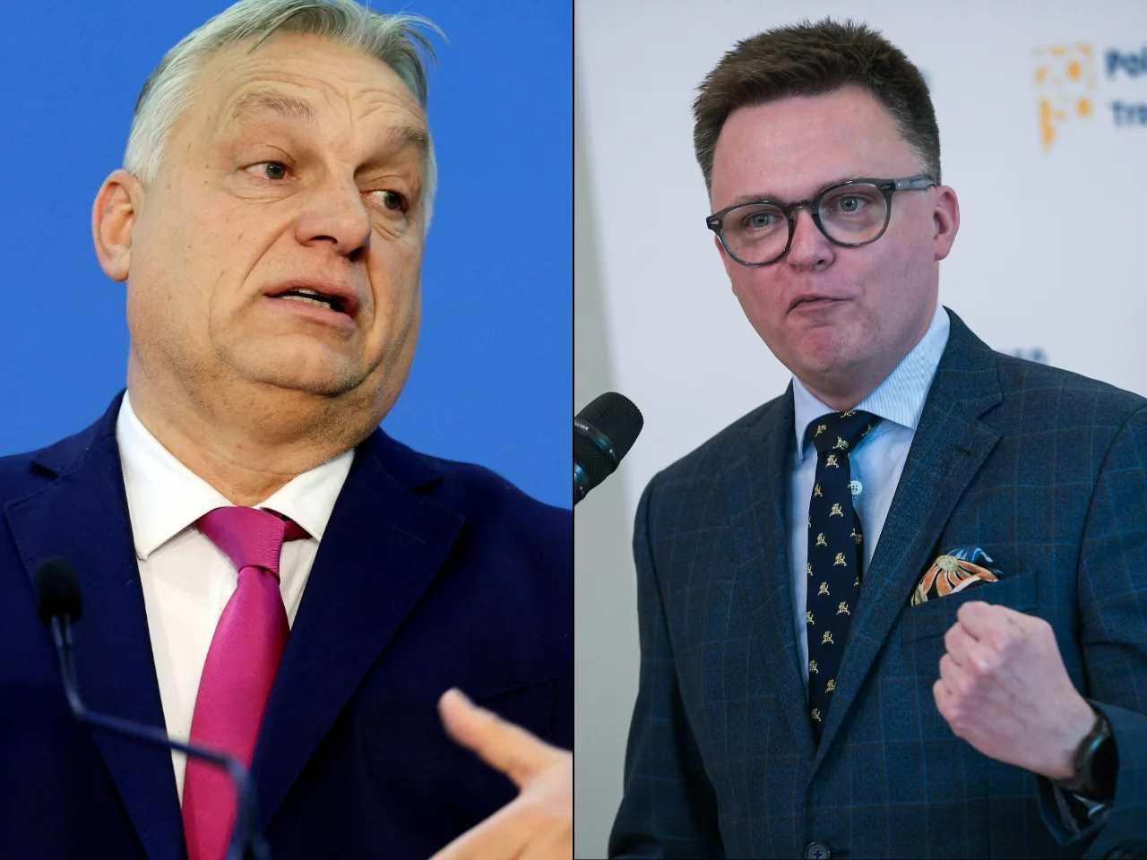 Szymon Hołownia (P) ostro krytykuje Viktora Orbana (L)