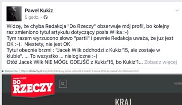 Screen drugiego wpisu Pawła Kukiza na temat DoRzeczy.pl