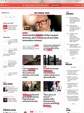Screen głównej strony „Gazety Wyborczej” wyborcza.pl
