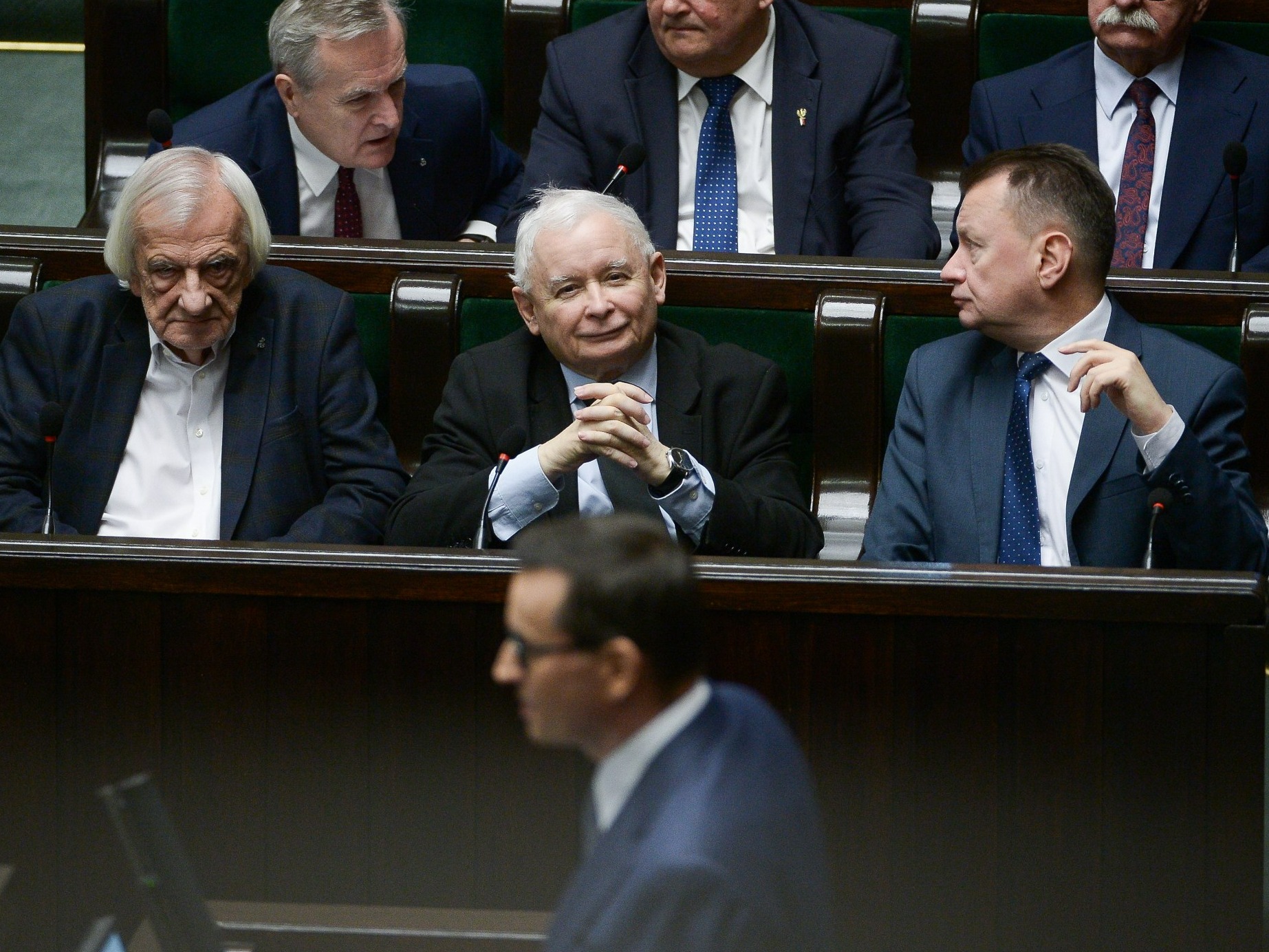 Prezes PiS Jarosław Kaczyński z politykami PiS w Sejmie