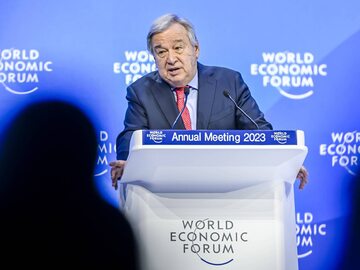 Sekretarz Generalny ONZ António Guterres przemawia na WEF w Davos