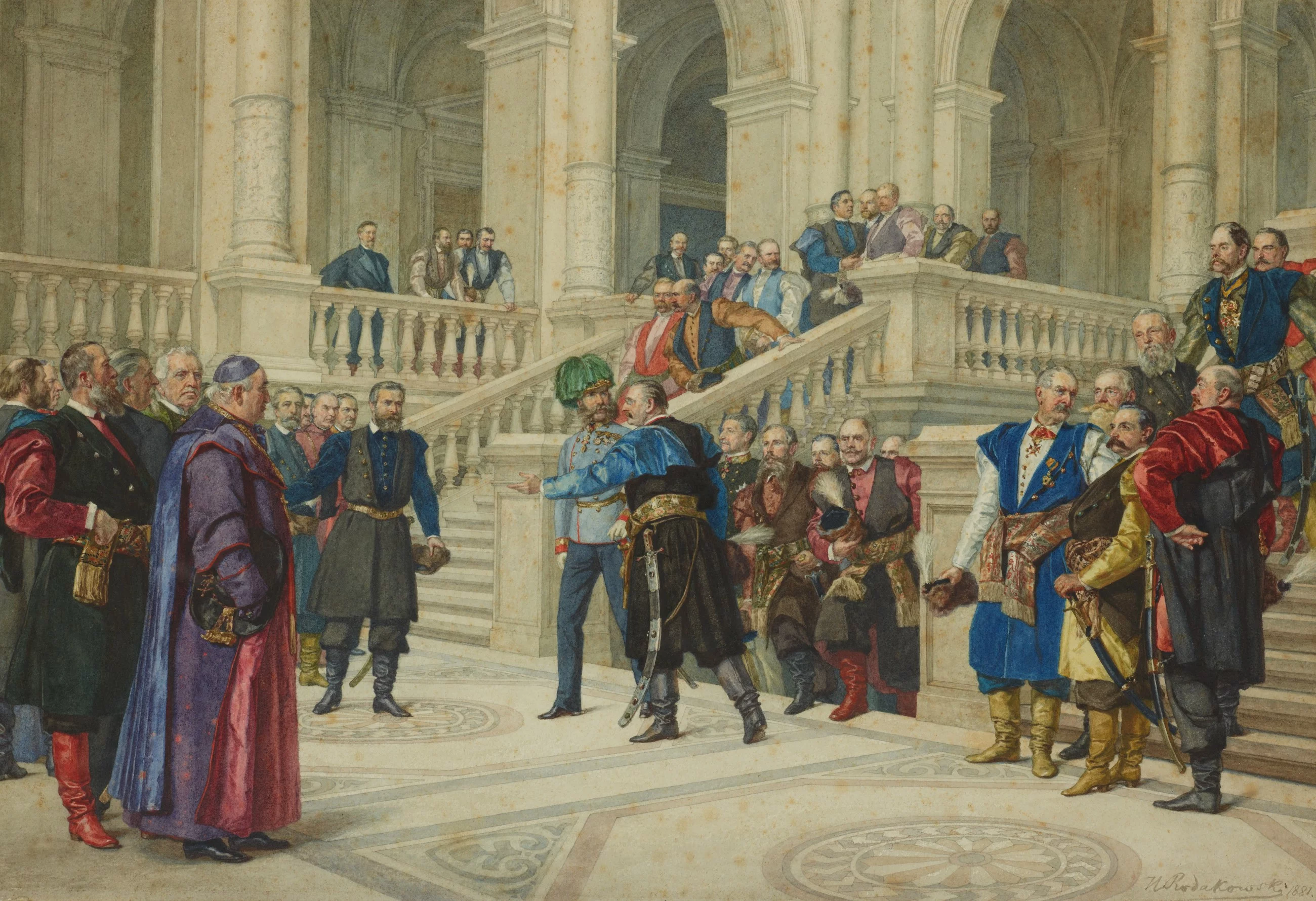 Wizyta Franciszka Józefa I w gmachu Sejmu Krajowego we Lwowie, 1880 r. Obraz Henryka Rodakowskiego. W zbiorach Muzeum Narodowego w Krakowie