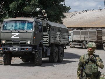 Siły Zbrojne Rosji w okupowanym Melitopolu na południu Ukrainy