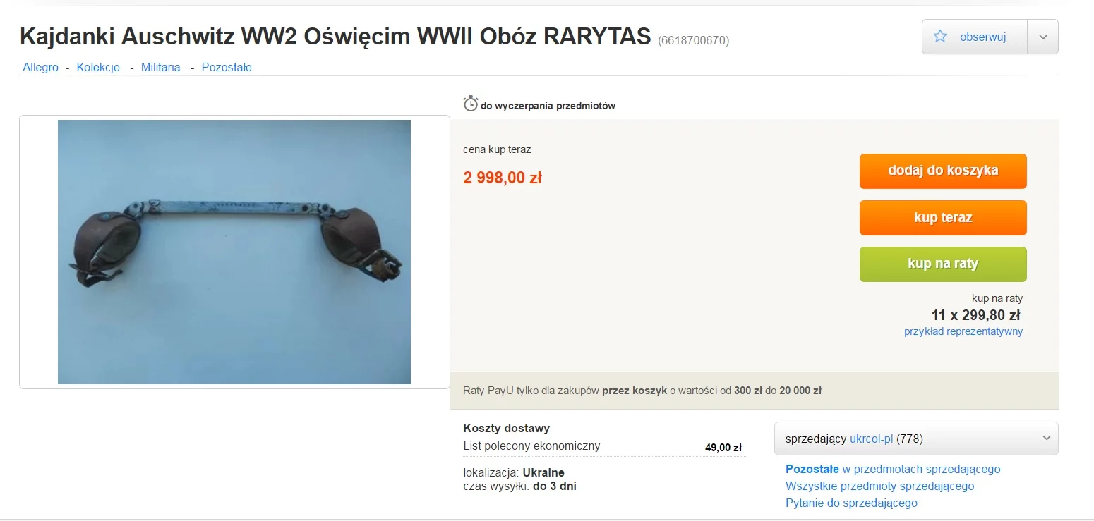 Kajdanki z Auschwitz na Allegro