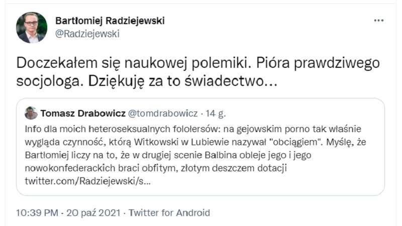 Szokujący wpis dr. Tomasza Drabowicza i odpowiedź Bartłomieja Rdziejewskiego