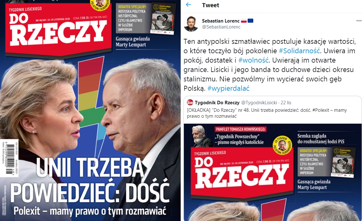 Wpis Sebastiana Lorenca na temat okładki "Do Rzeczy"