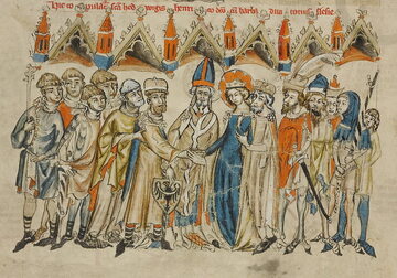 Ślub Henryka I Brodatego z Jadwigą z Andechs, obraz z XIV wieku