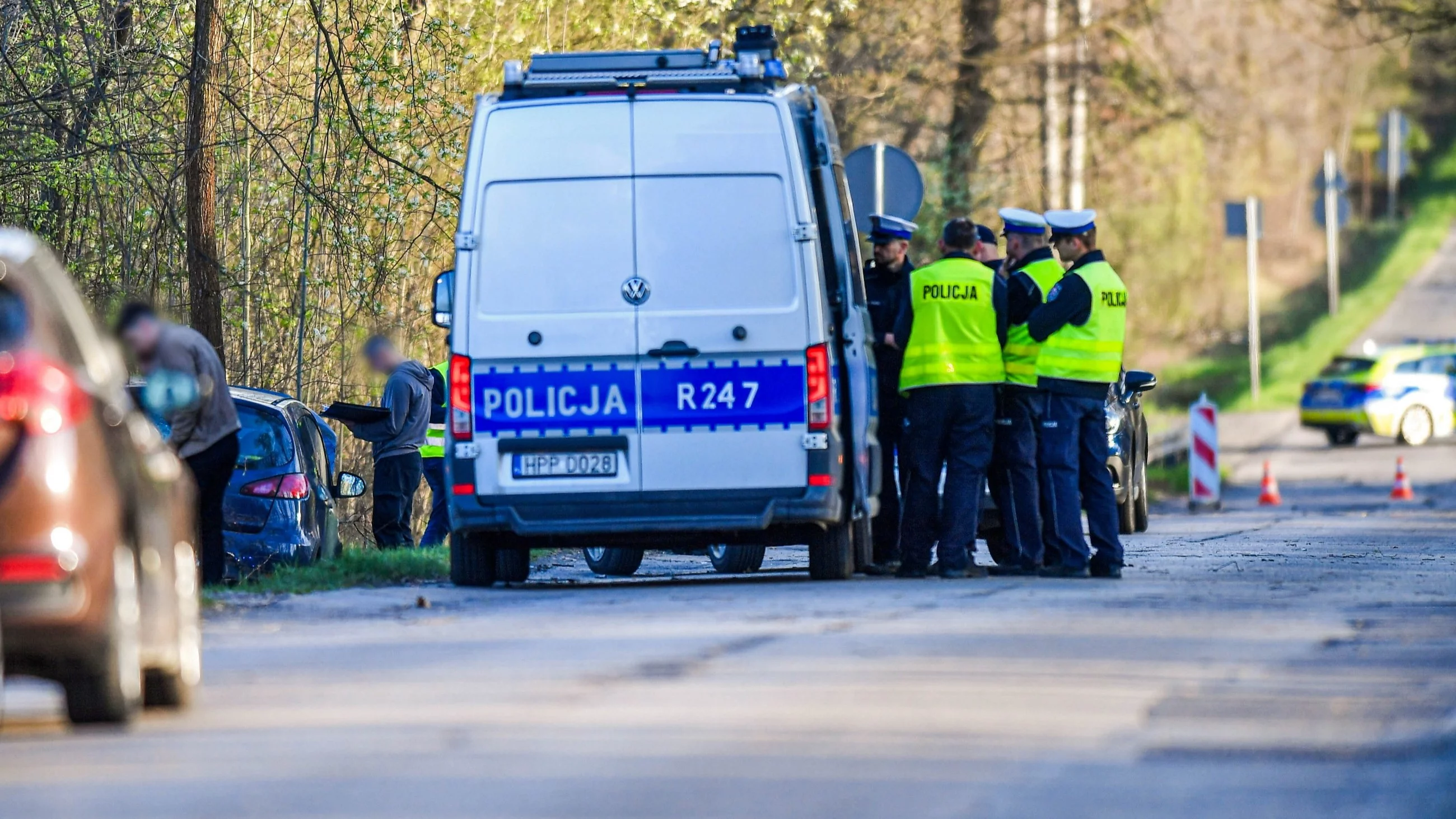 Policja na miejscu wypadku w Dąbrowie Górniczej
