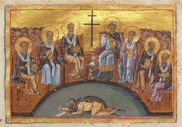 Sobór nicejski II. W środku w postawie pokutnej Bazyli z Ancyry