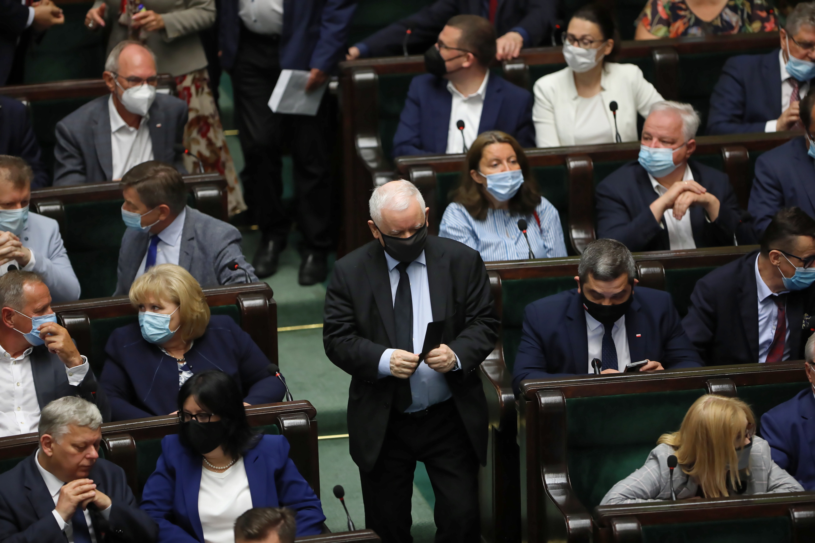 Prezes PiS Jarosław Kaczyński na sali obrad Sejmu w Warszawie