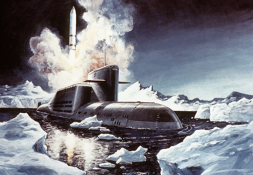 Sowiecki pocisk balistyczny SS-NX-23 wystrzeliwany z okrętu podwodnego - wizja artystyczna