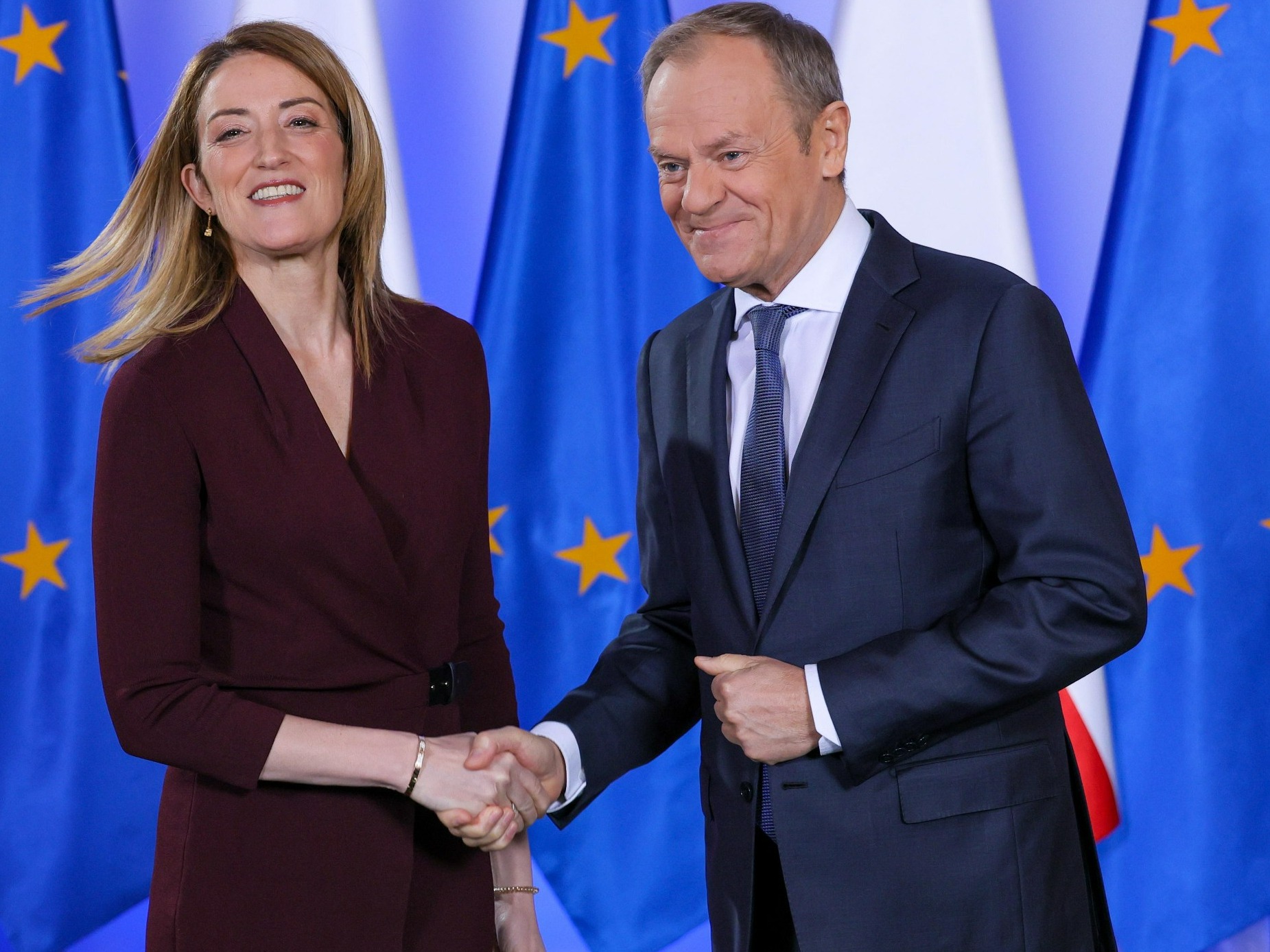 Szefowa PE Roberta Metsola oraz premier Donald Tusk