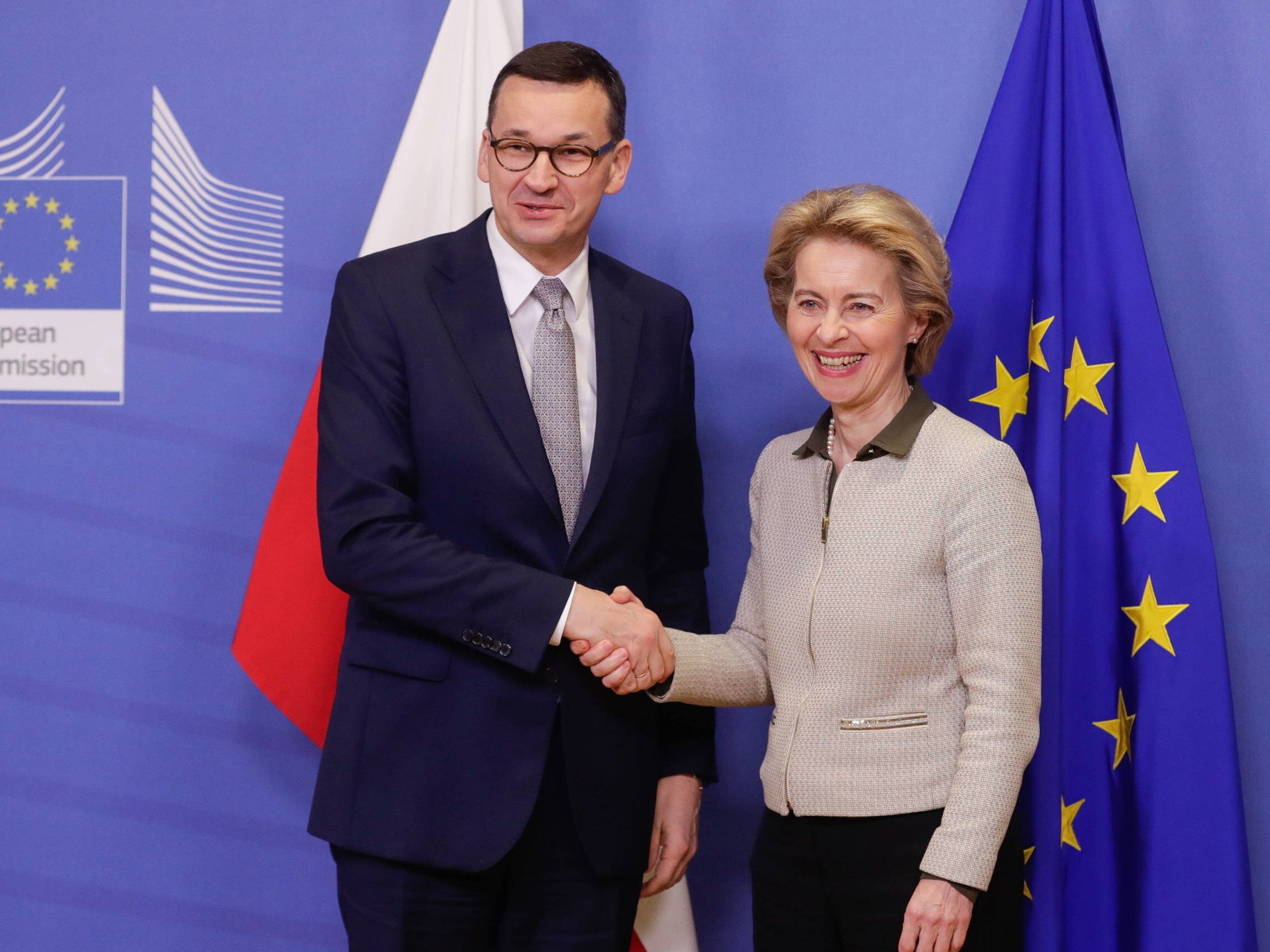 Premier Mateusz Morawiecki i przewodnicząca Komisji Europejskiej Ursula von der Leyen