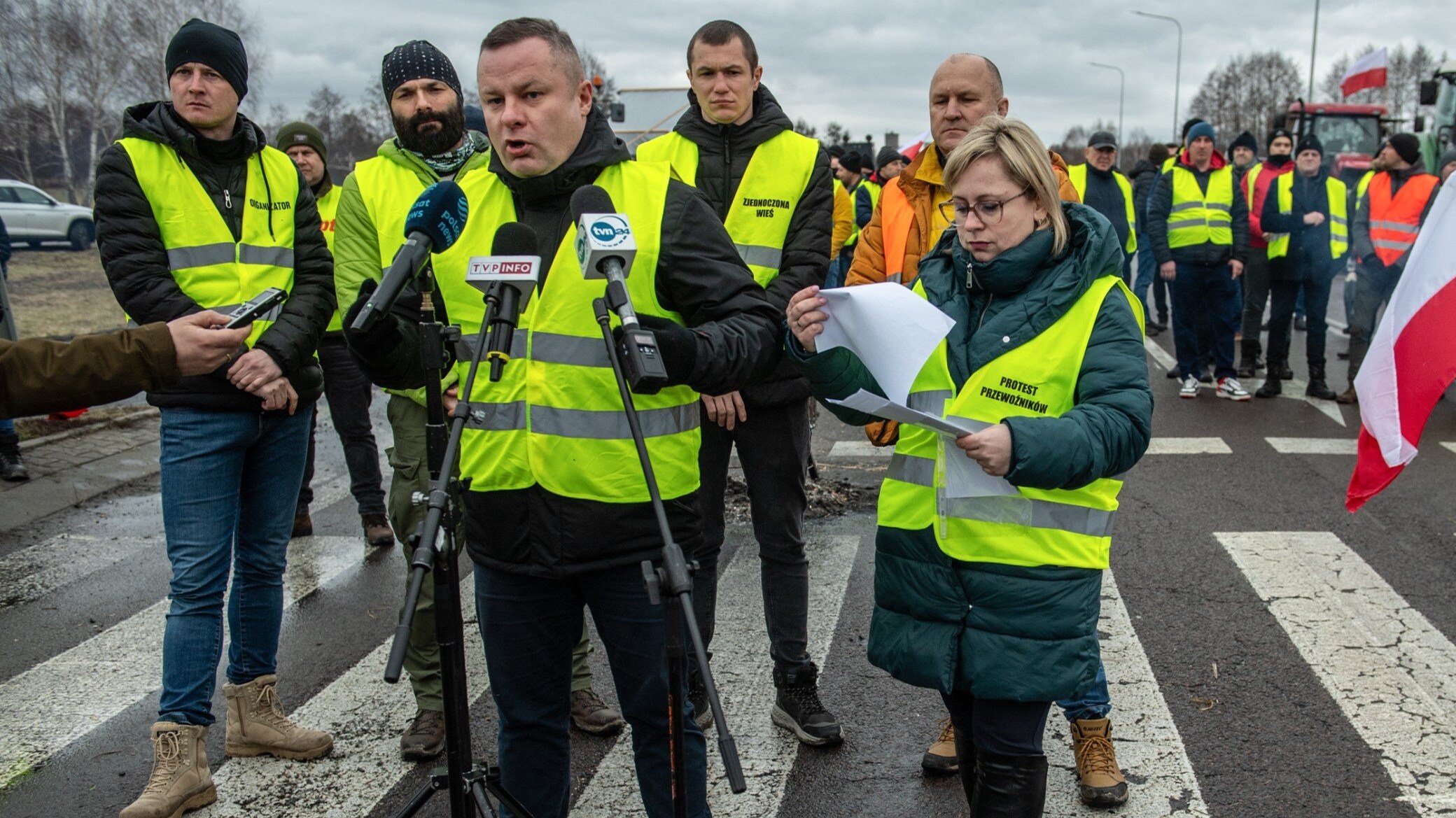 Rafał Mekler podczas protestu w Dorohusku