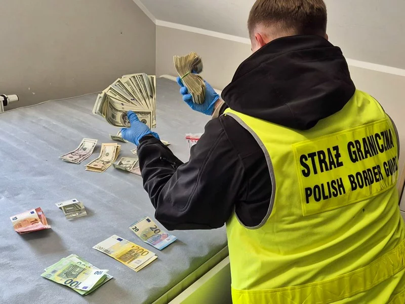 Funkcjonariusz Straży Granicznej podczas wykonywania czynności służbowych