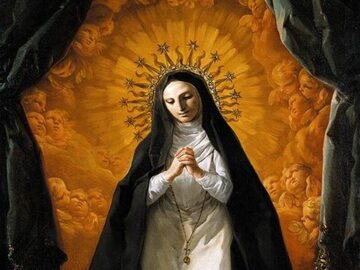 Święta Małgorzata Maria Alacoque kontemplująca Boskie Serce Jezusa