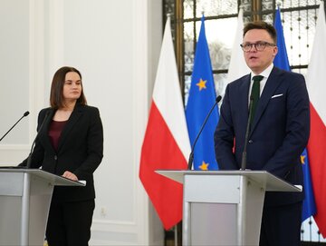 Swietłana Cichanouska i Szymon Hołownia w Sejmie