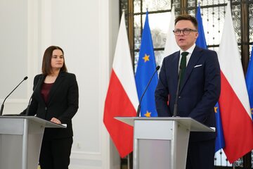 Swietłana Cichanouska i Szymon Hołownia w Sejmie