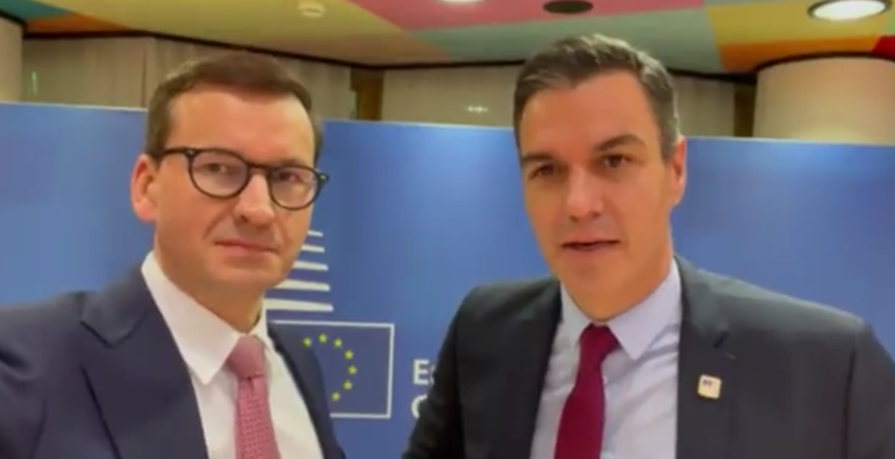 Premier Polski Mateusz Morawiecki i premier Hiszpanii Pedro Sánchez