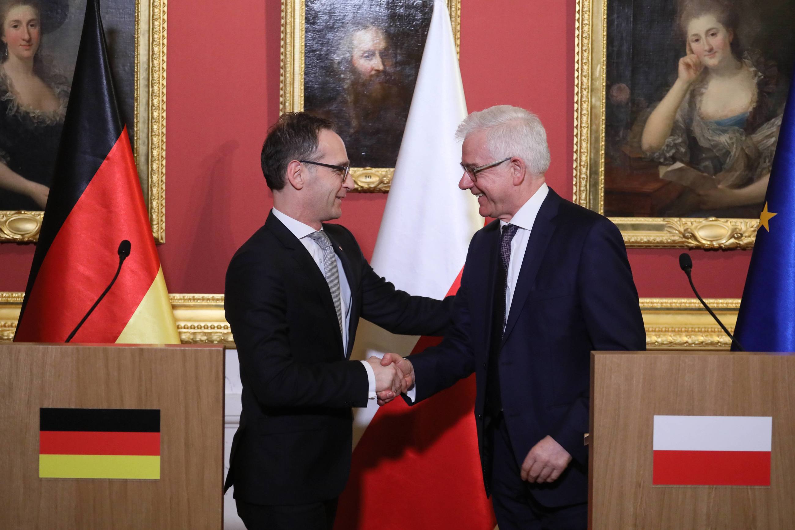 Minister spraw zagranicznych RP Jacek Czaputowicz i minister spraw zagranicznych Niemiec Heiko Maas podczas wspólnej konferencji