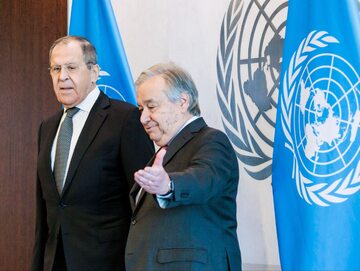 Szef MSZ Rosji Siergiej Ławrow i sekretarz generalny ONZ Antonio Guterres