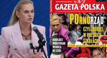 Szefowa MEN Barbara Nowacka na okładce "Gazety Polskiej" zatytułowanej: "POrnorząd. Czyli burdel w polskich szkołach"
