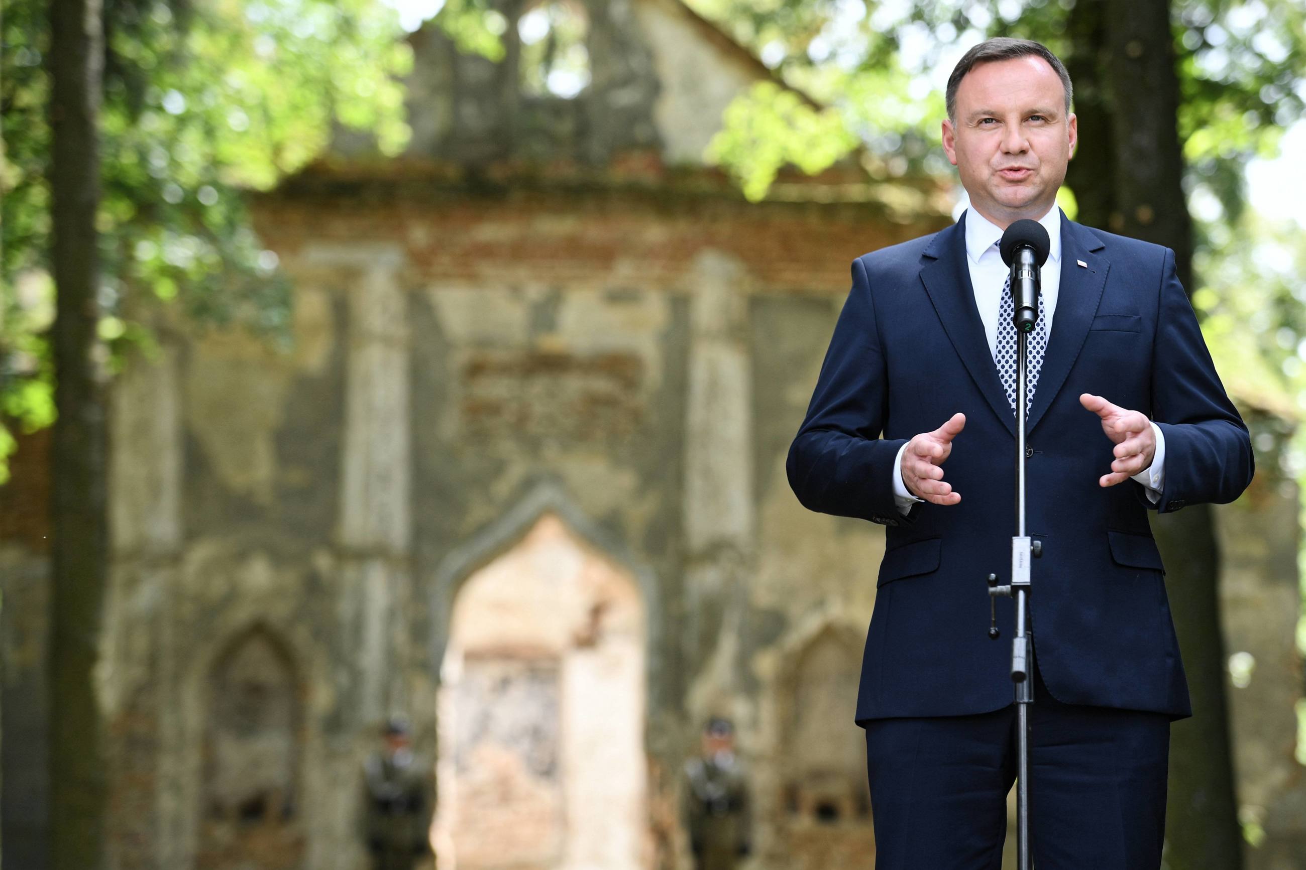 Prezydent Andrzej Duda w wiosce Ołyka na Ukrainie, w ramach obchodów 75. rocznicy ludobójstwa Polaków na Wołyniu