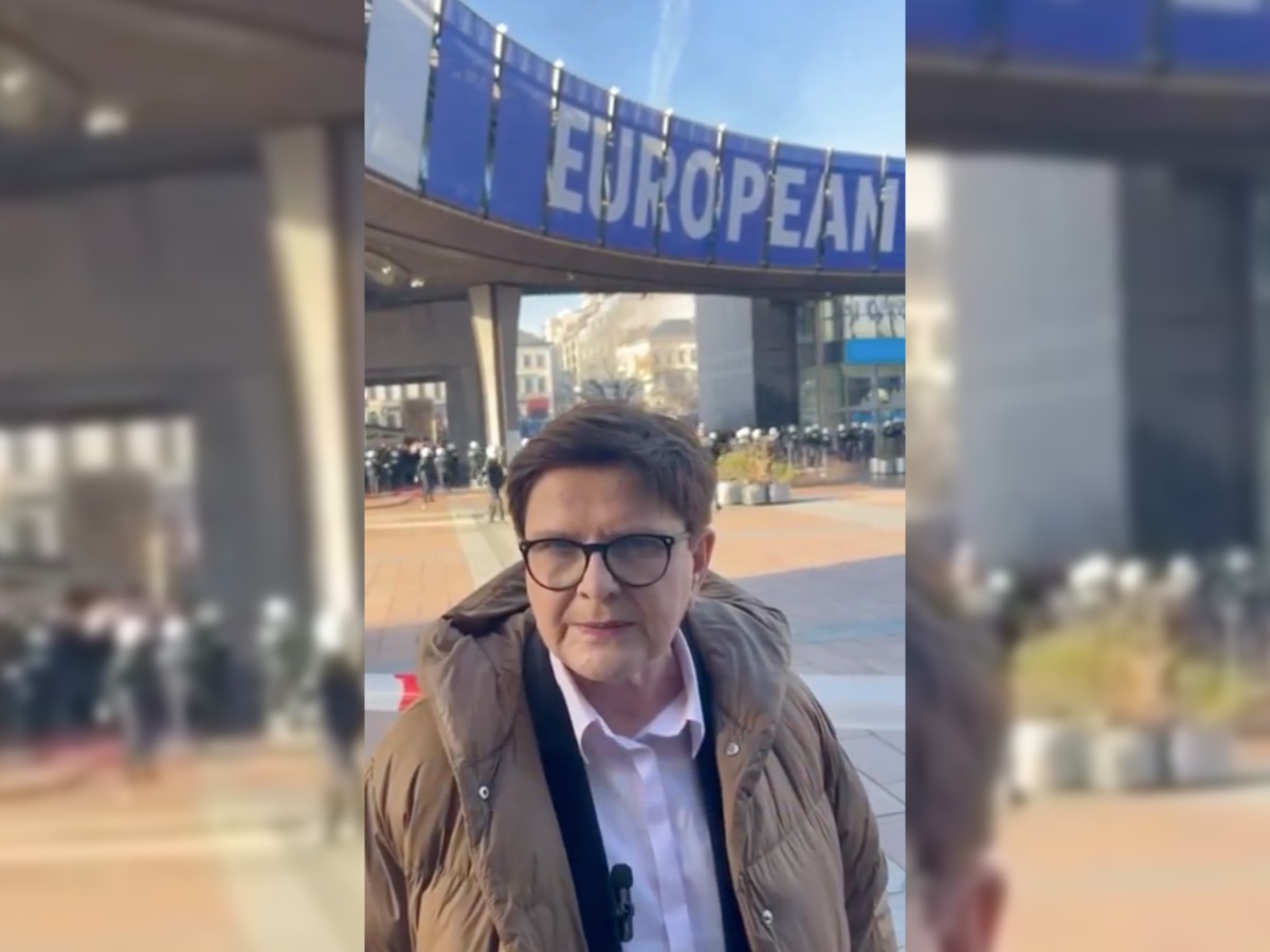 Europoseł Beata Szydło (PiS) podczas protestu rolników w Brukseli