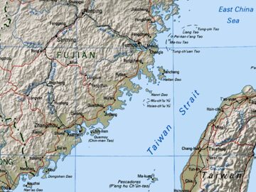 Tajwan i Cieśnina Tajwańska na mapie, zdjęcie ilustracyjne