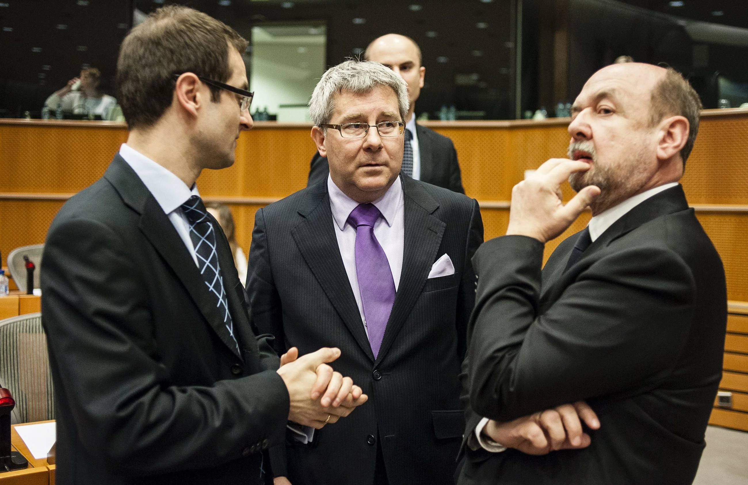 Europosłowie Prawa i Sprawiedliwości Tomasz Poręba, Ryszard Czarnecki i Ryszard Legutko