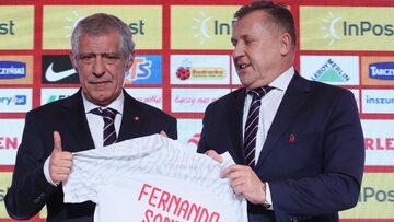 Trener piłkarskiej reprezentacji Polski Fernando Santos (L) i prezes Polskiego Związku Piłki Nożnej Cezary Kulesza
