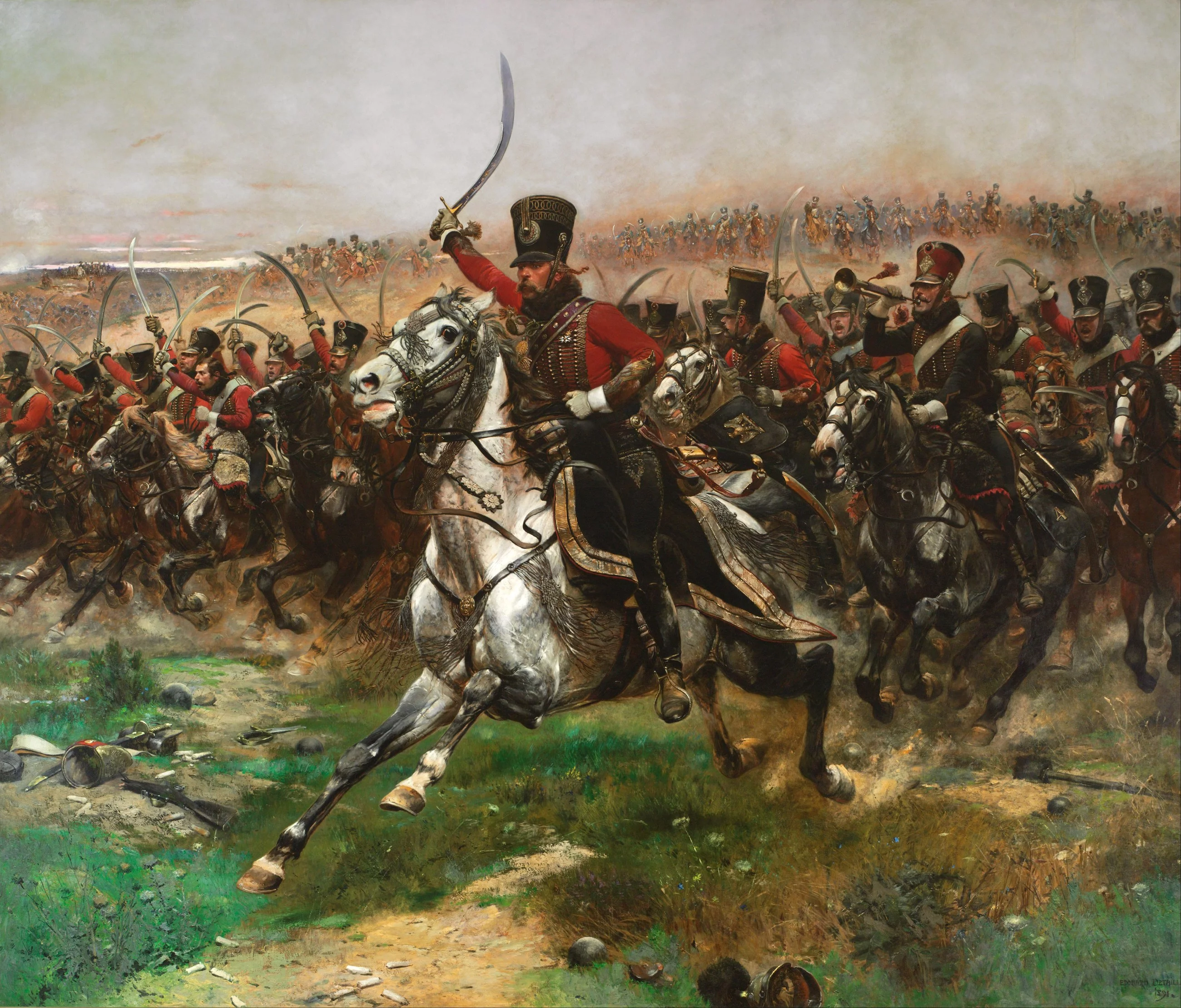 Francuski 4. Pułk Huzarów w bitwie pod Friedlandem. "Vive l'Empereur!" mal. Édouard Detaille, 1891