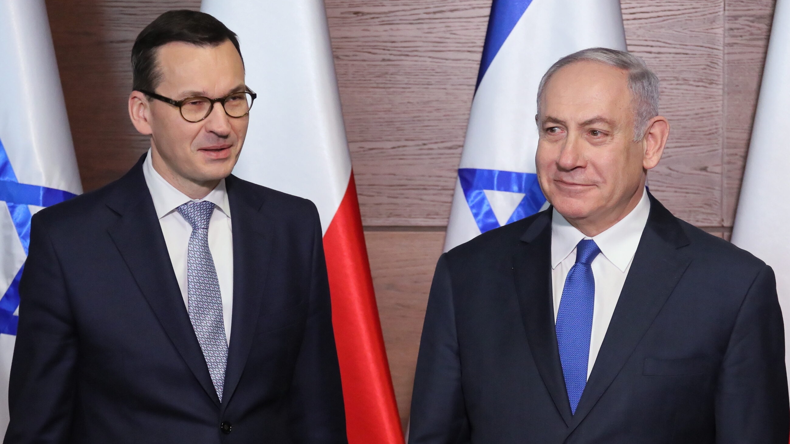 Premier RP Mateusz Morawiecki i były premier Izraela Benjamin Netanjahu