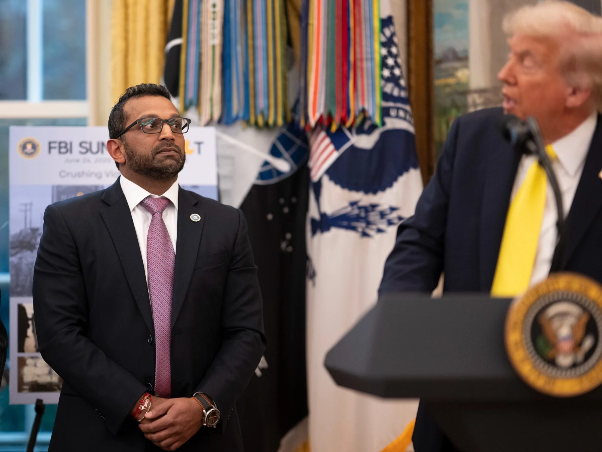 Szef FBI Kash Patel i prezydent USA Donald Trump