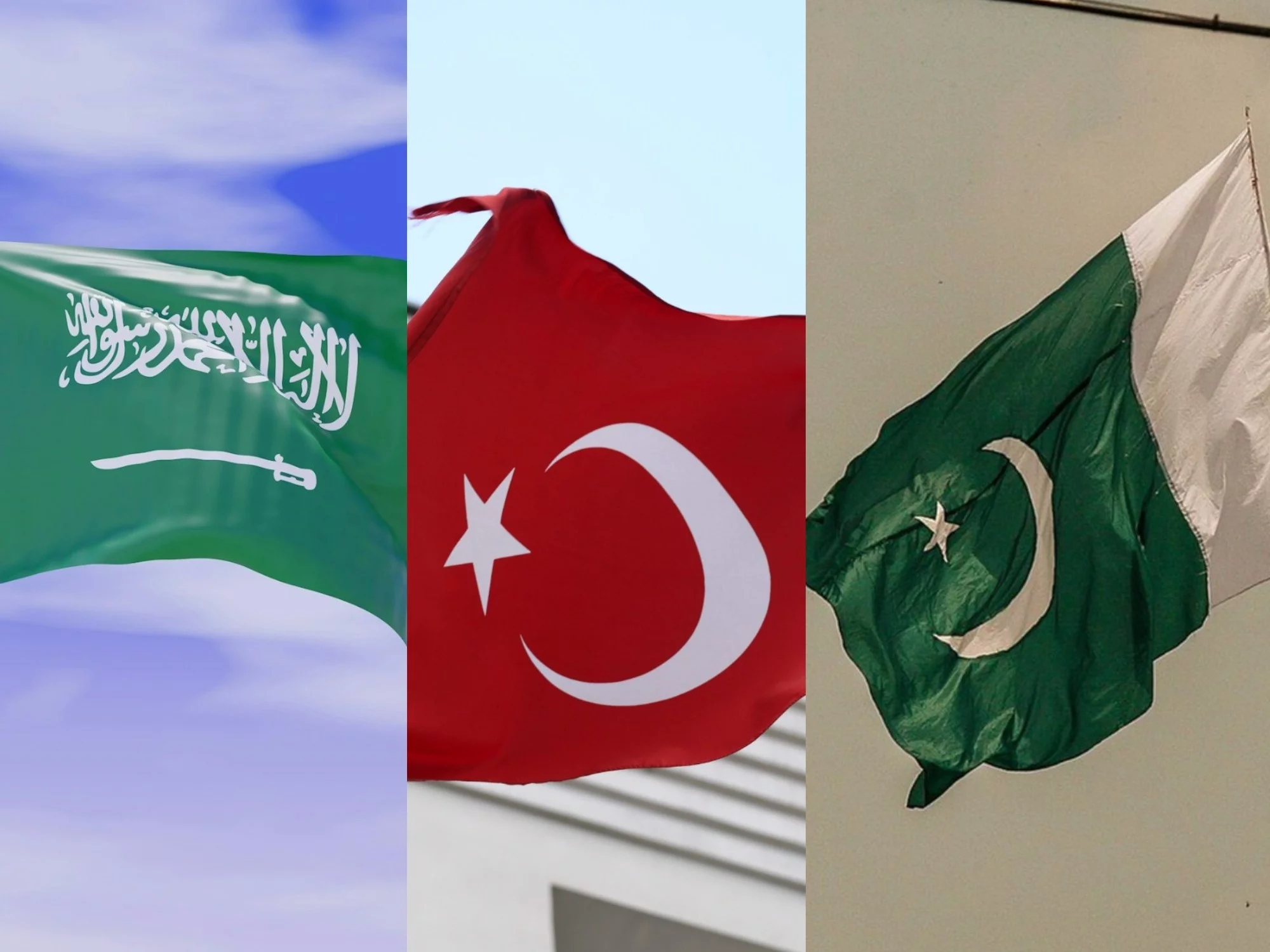 Flagi: Arabii Saudyjskiej, Turcji oraz Pakistanu