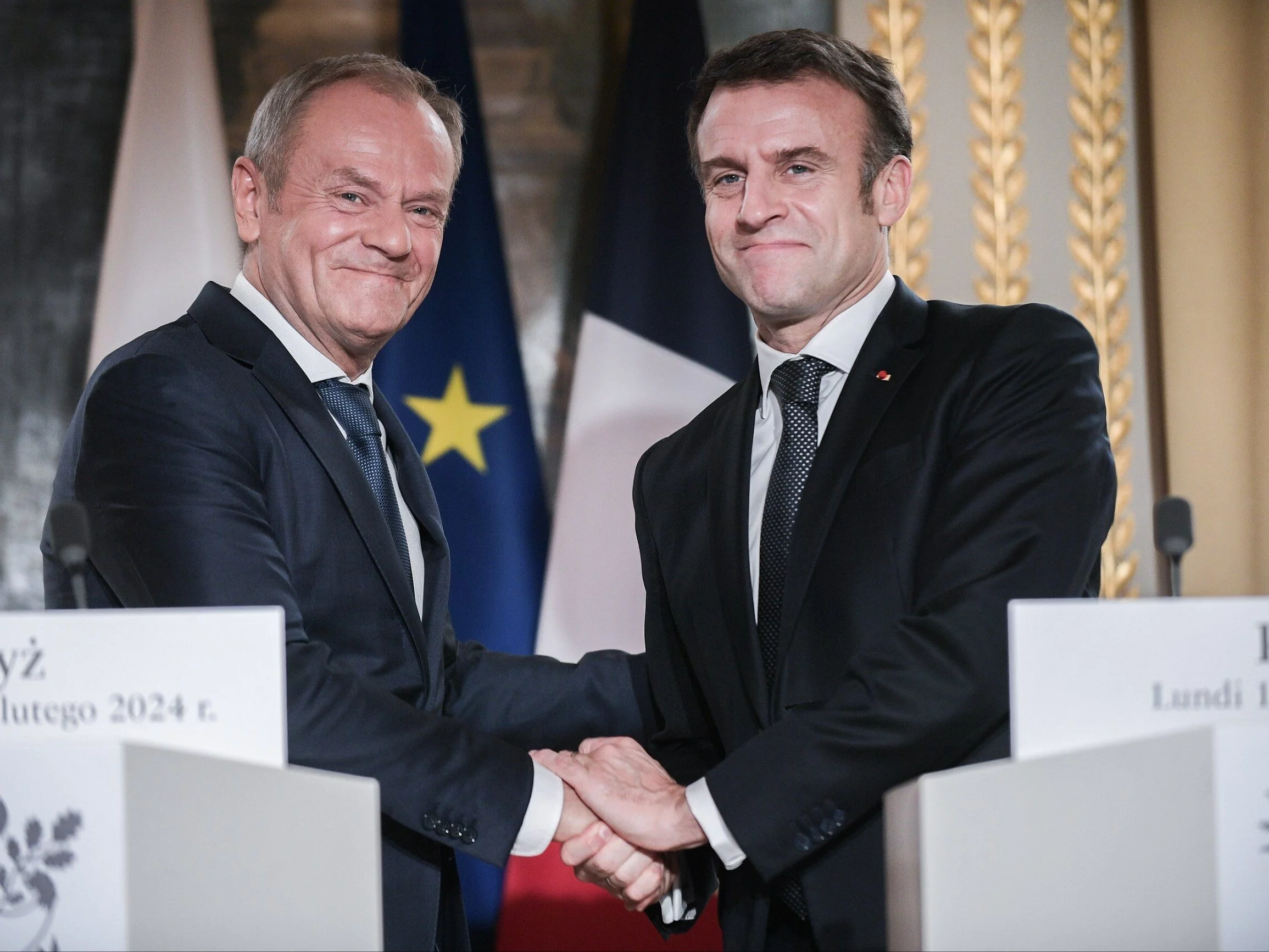 Premier Donald Tusk i prezydent Francji Emmanuel Macron