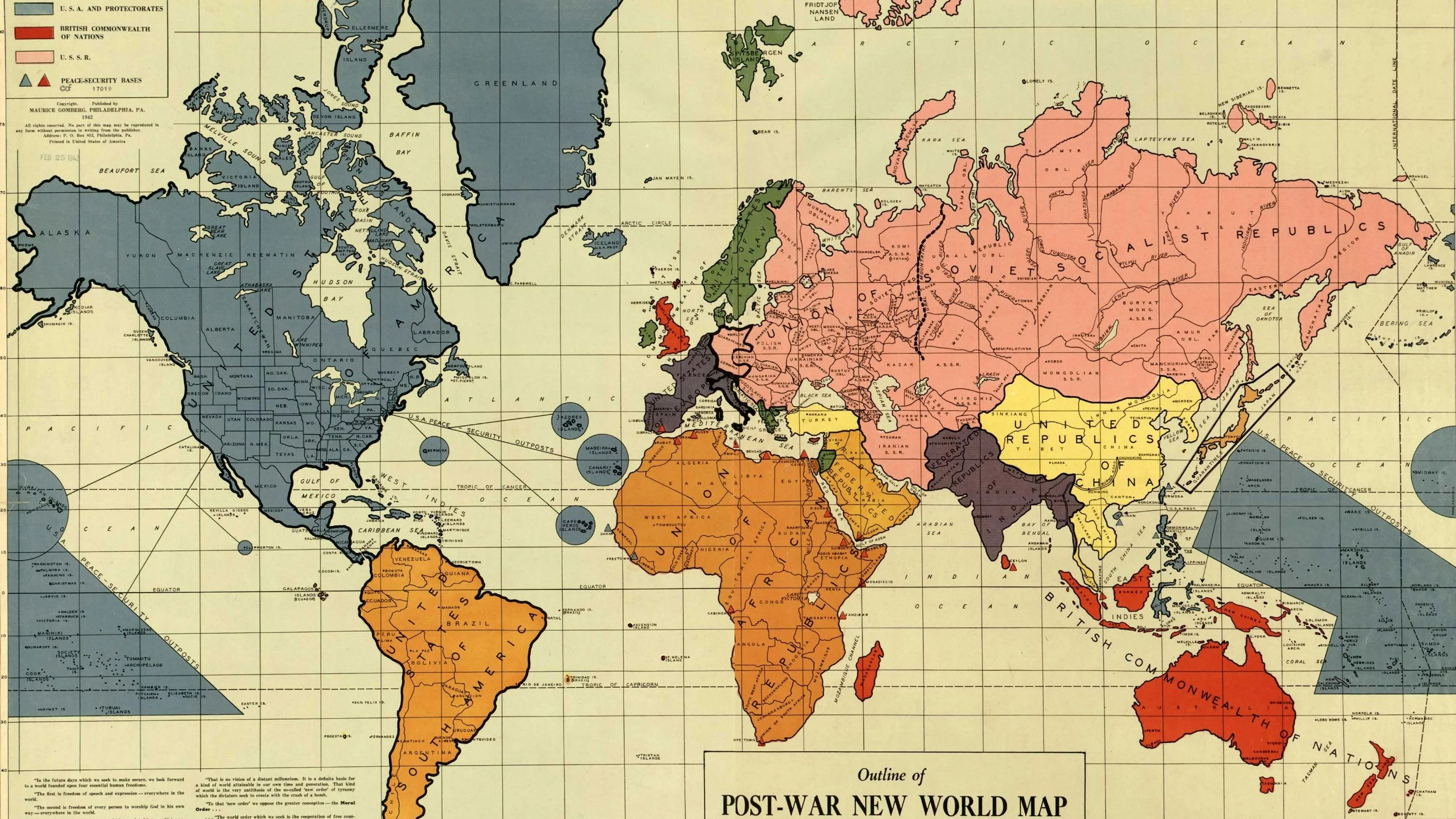 Mapa podziału świata autorstwa Maurice’a Gomberga (1941)