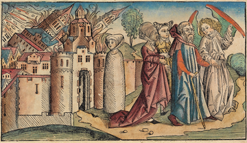 Ucieczka Lota z rodziną z Sodomy (ilustracja z Kroniki norymberskiej)