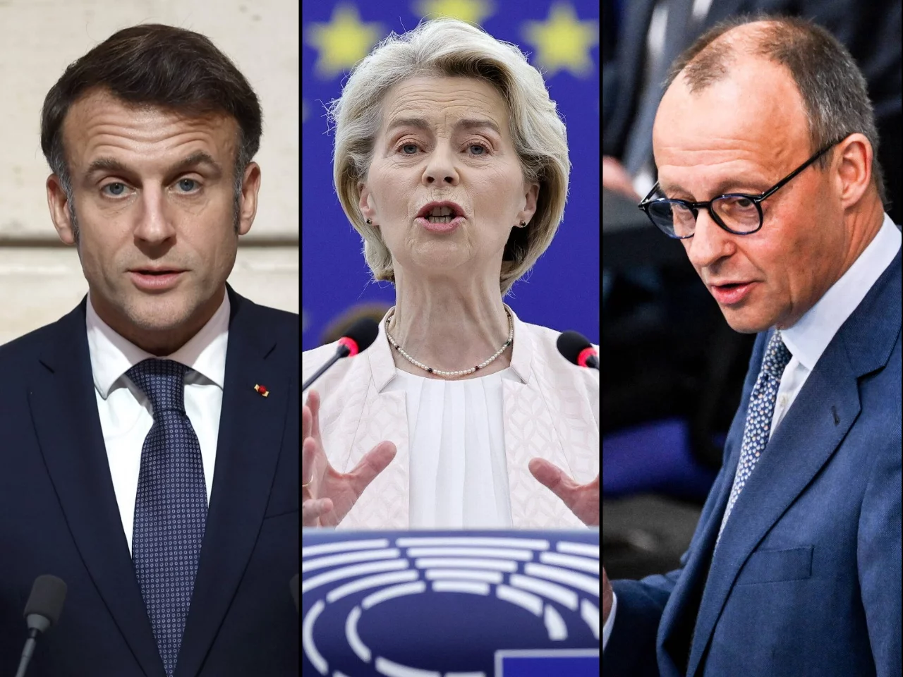 Emmanuel Macron, Ursula von der Leyen, Friedrich Merz