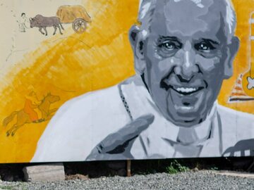 Ułan Bator. Mural z wizerunkiem papieża Franciszka