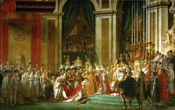Uroczystość koronacji Napoleona. Na obrazie ukazany Bonaparte koronujący Józefinę na cesarzową, mal. Jacques-Louis David