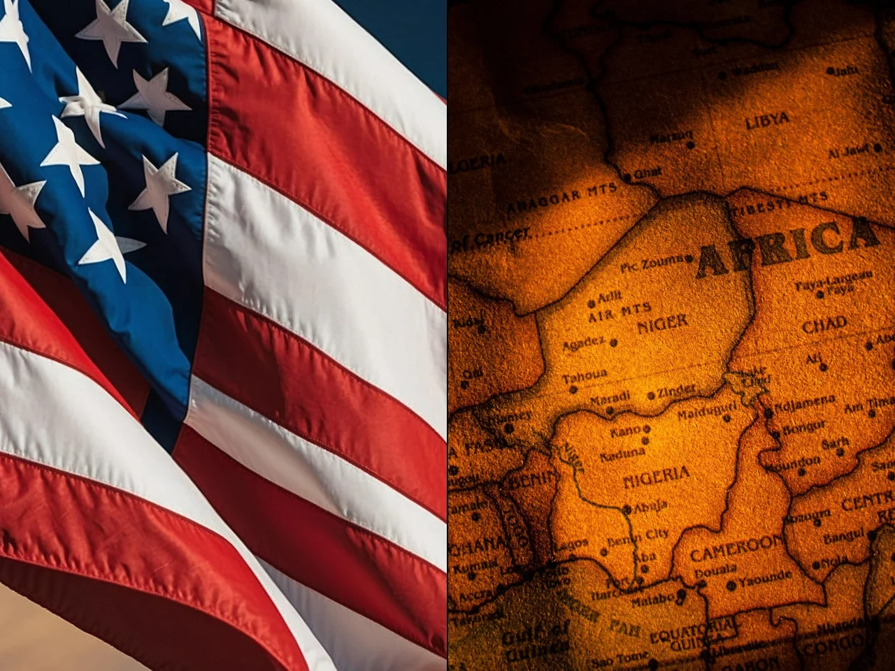 Flaga USA, mapa Afryki. Zdj. ilustracyjne