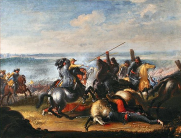 Utarczka Karola X Gustawa z Tatarami polskimi w bitwie pod Warszawą, mal. Johan Lemke