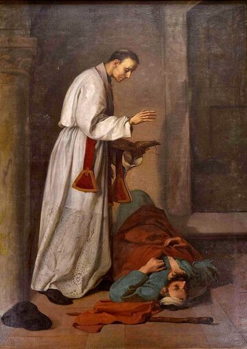 Uzdrowienie epileptyka za przyczyną św. Walentego na obrazie Józefa Buchbindera