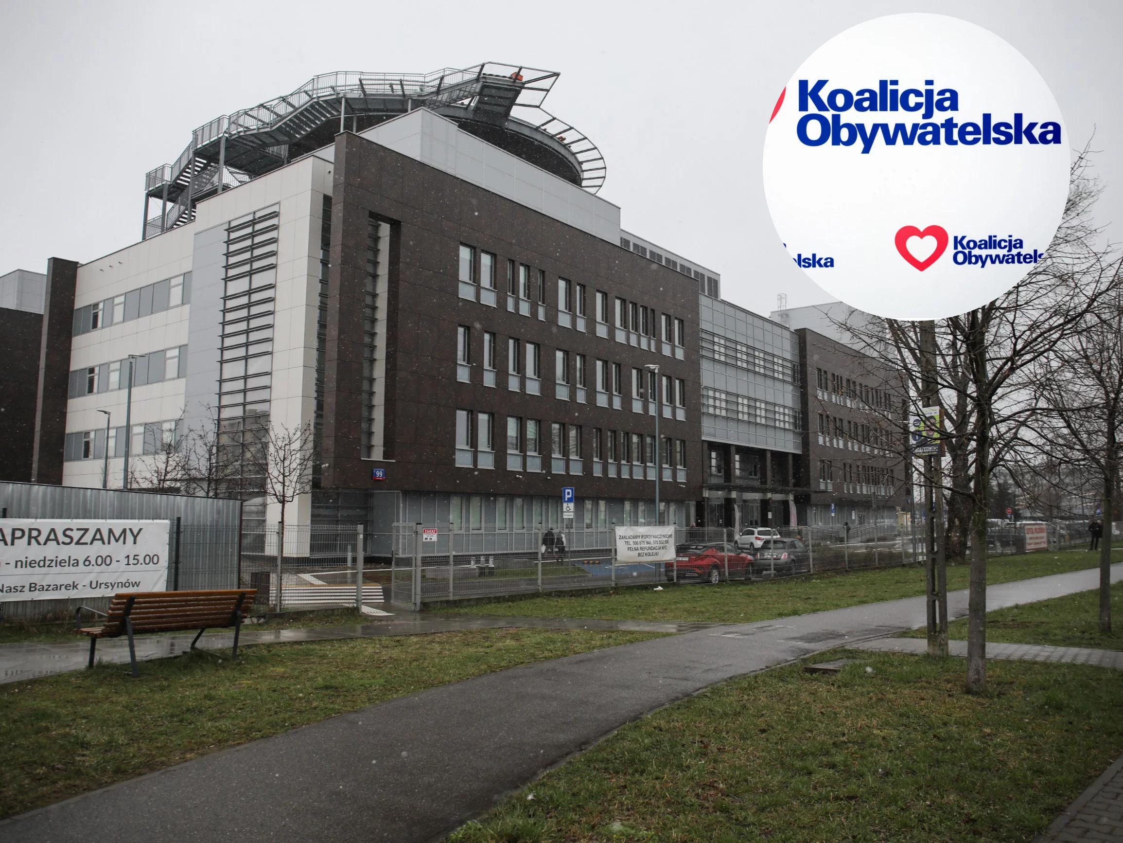 Warszawski Szpital Południowy. Logo KO, zdjęcie ilustracyjne